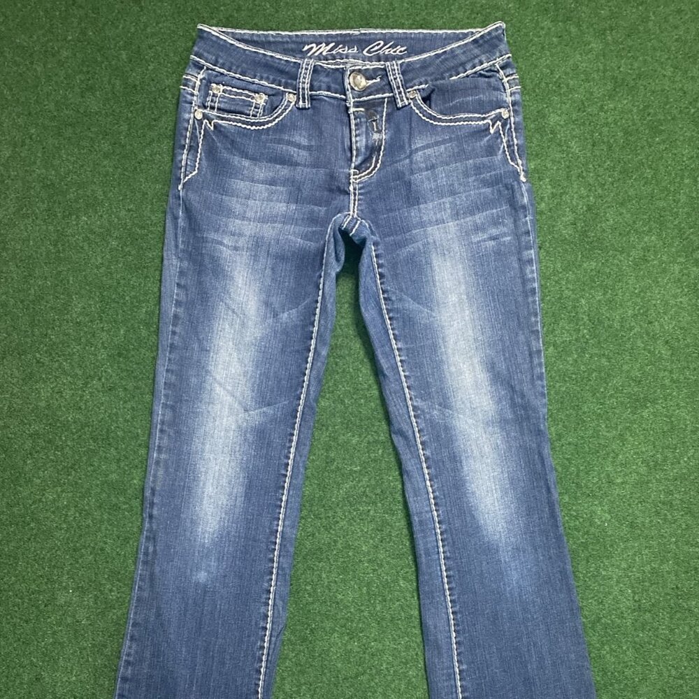 Miss Chic Women’s Rhinestone Jeans US 5 Medium-Wash Blue Angel Wings